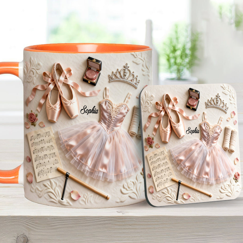 Liebe zum Ballett – Personalisierte Tasse und Untersetzer mit Ballettmotiv