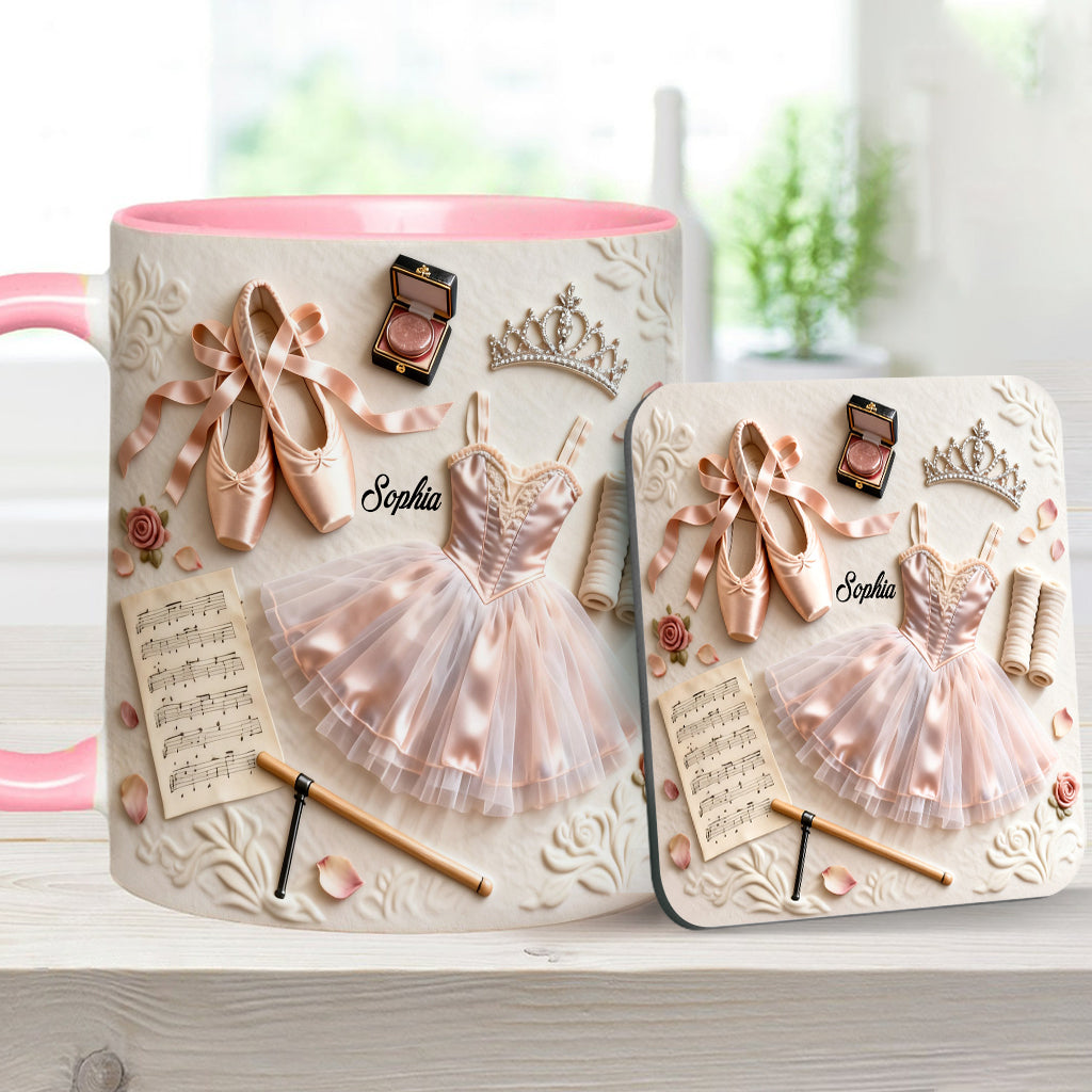 Liebe zum Ballett – Personalisierte Tasse und Untersetzer mit Ballettmotiv