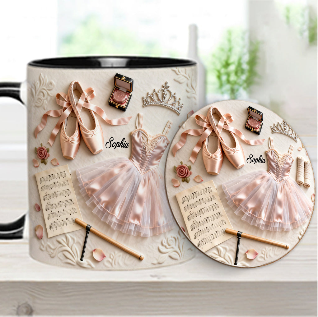 Liebe zum Ballett – Personalisierte Tasse und Untersetzer mit Ballettmotiv