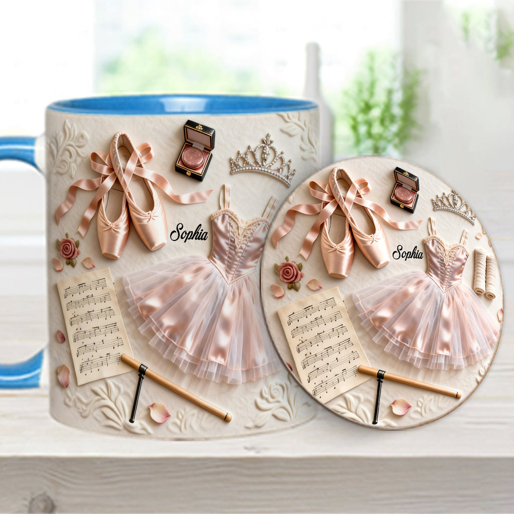 Liebe zum Ballett – Personalisierte Tasse und Untersetzer mit Ballettmotiv