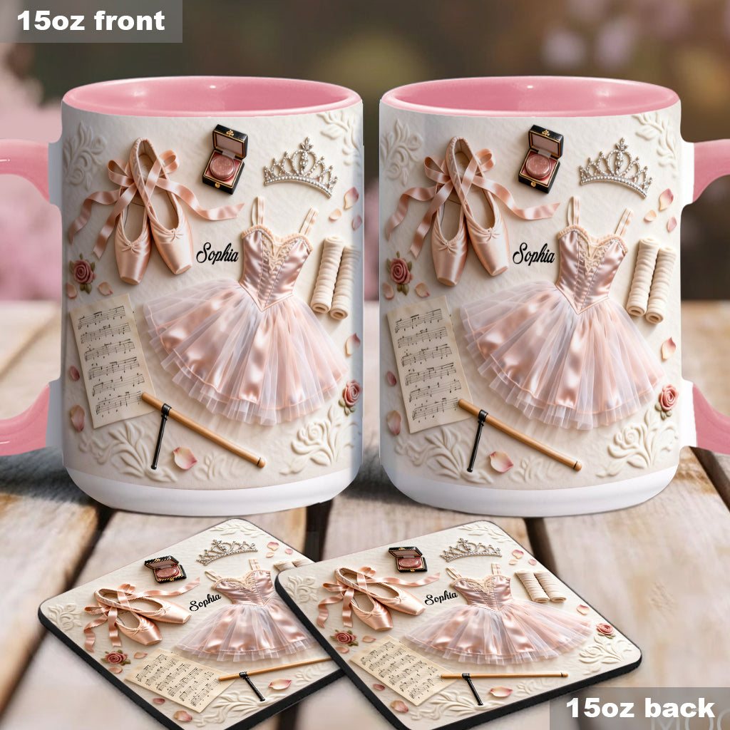 Liebe zum Ballett – Personalisierte Tasse und Untersetzer mit Ballettmotiv