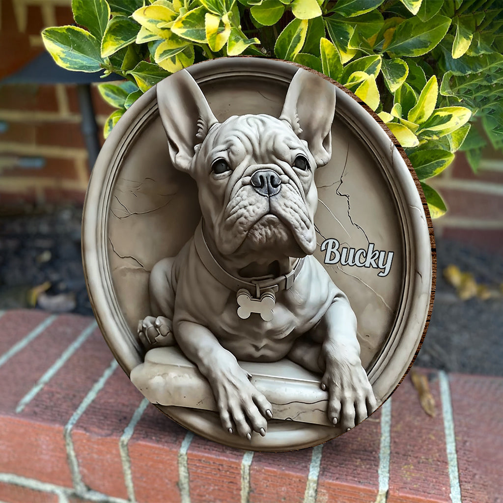Französische Bulldogge – Personalisiertes rundes Holzschild mit französischer Bulldogge