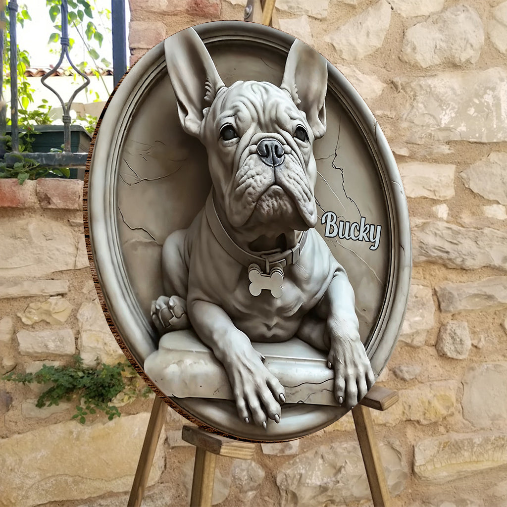 Französische Bulldogge – Personalisiertes rundes Holzschild mit französischer Bulldogge