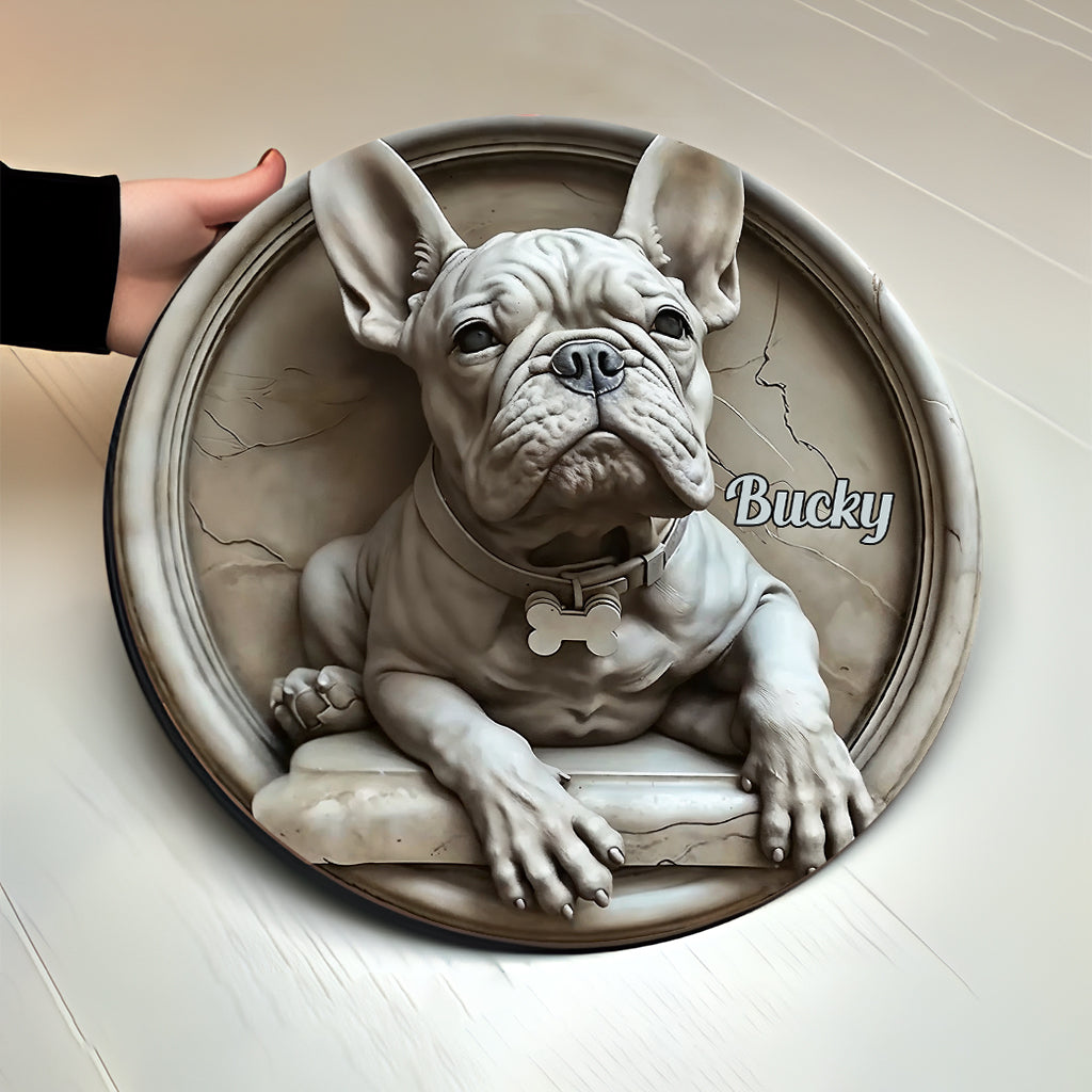 Französische Bulldogge – Personalisiertes rundes Holzschild mit französischer Bulldogge