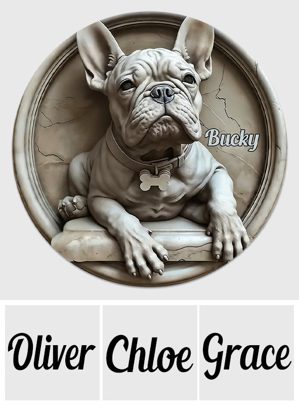 Französische Bulldogge – Personalisiertes rundes Holzschild mit französischer Bulldogge