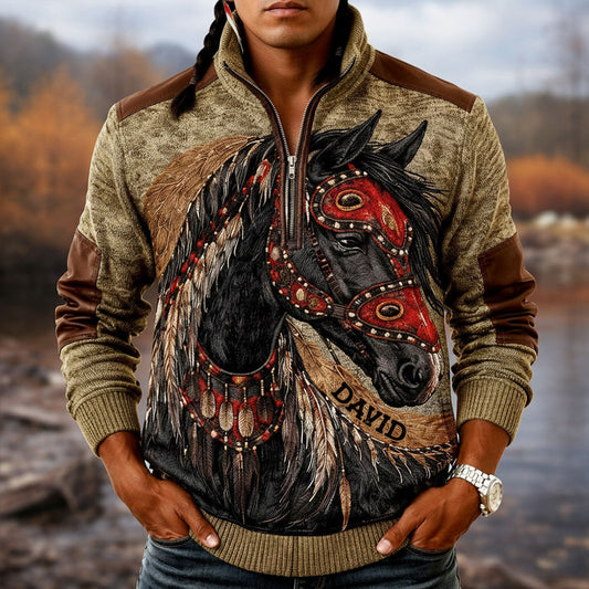 Indigenous - Personalized American Indian Men Zip-Up Sweatshirt