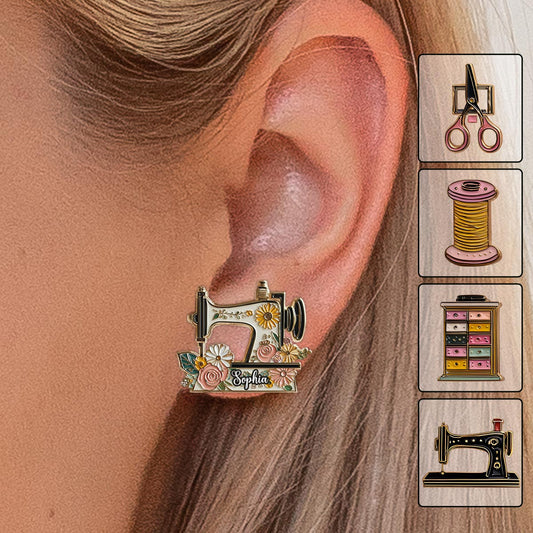 Vintage-Blumengeschenk für Nähbegeisterte – personalisierte Ohrstecker zum Nähen