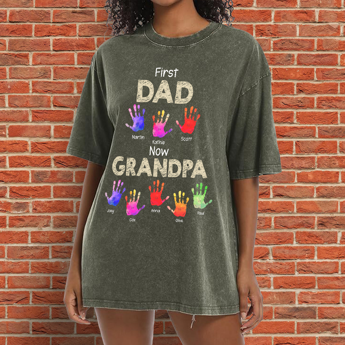 Erst Papa, jetzt Opa – Handabdrücke - Personalisiertes Opa-Wasch-T-Shirt