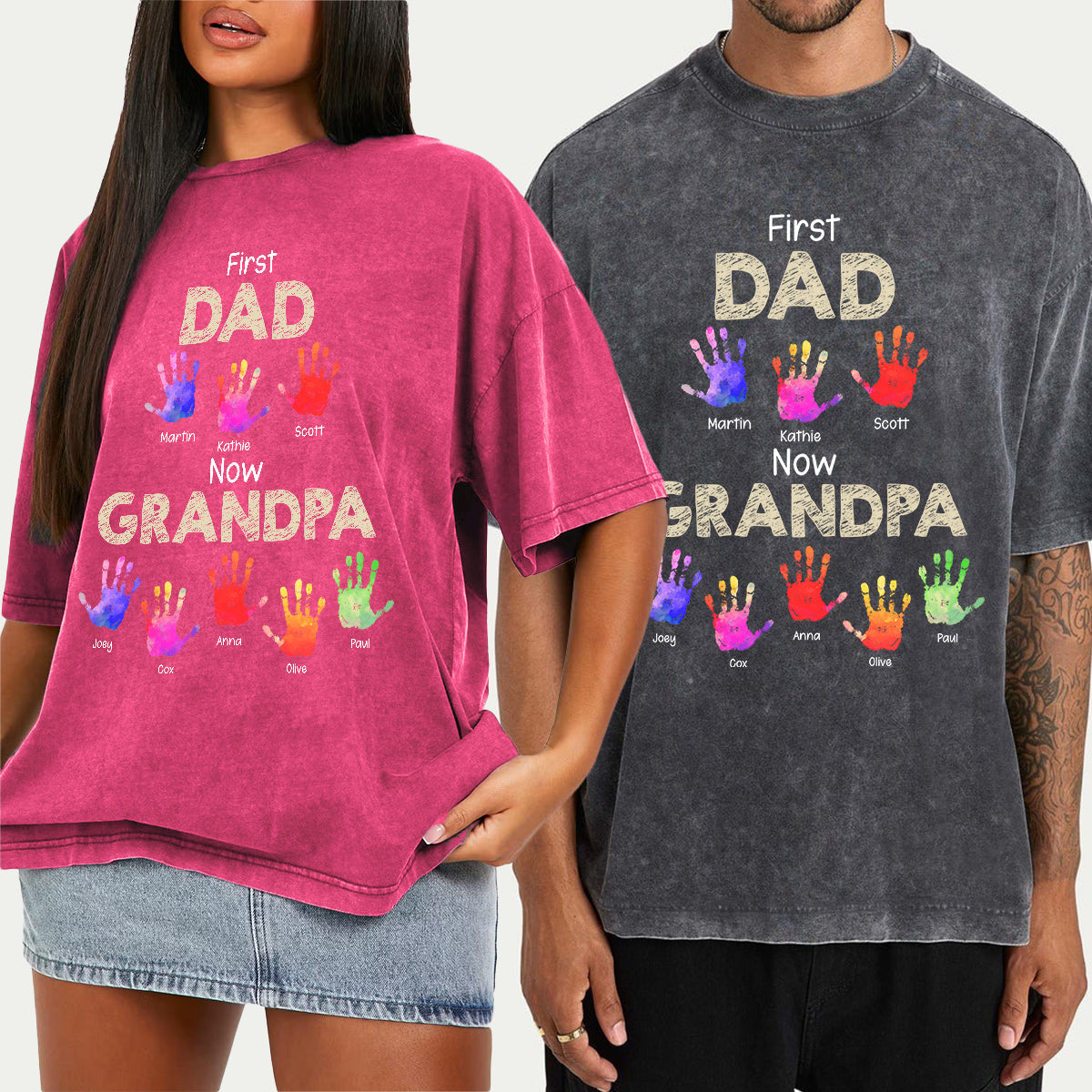 Erst Papa, jetzt Opa – Handabdrücke - Personalisiertes Opa-Wasch-T-Shirt