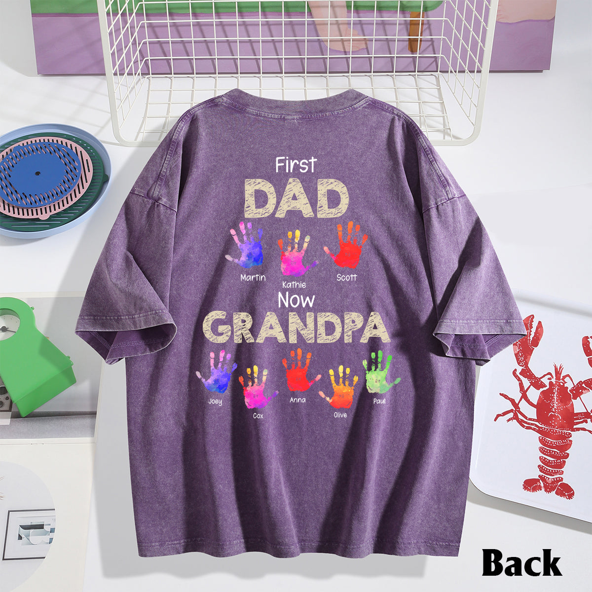 Erst Papa, jetzt Opa – Handabdrücke - Personalisiertes Opa-Wasch-T-Shirt