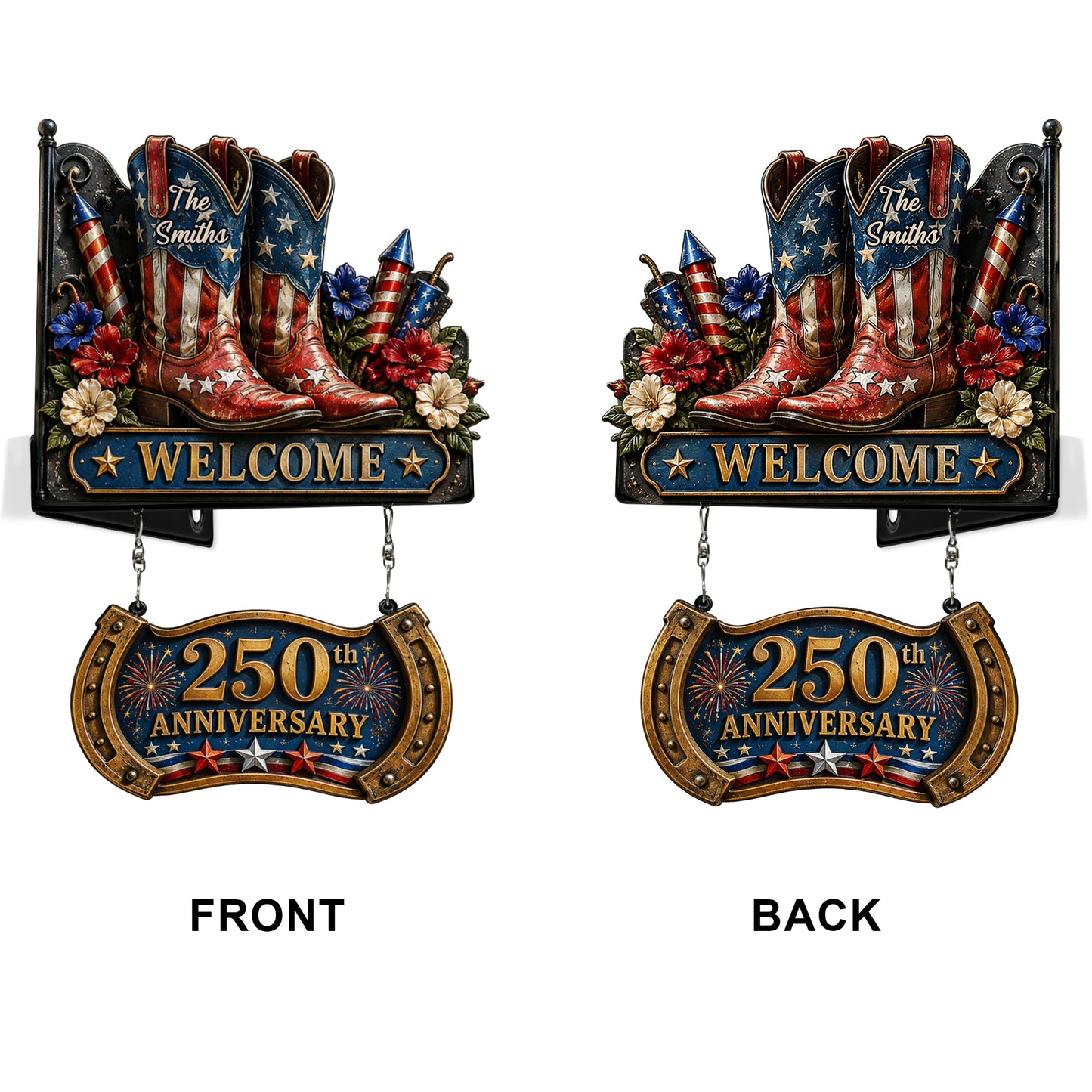 250th Anniversary Celabration - Personalized Western Outfit Wooden Wall Mount Sign
