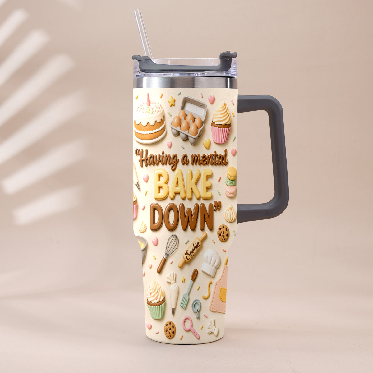 Having A Mental Bake Down - Personalized Baking Tumbler With Plush Charm