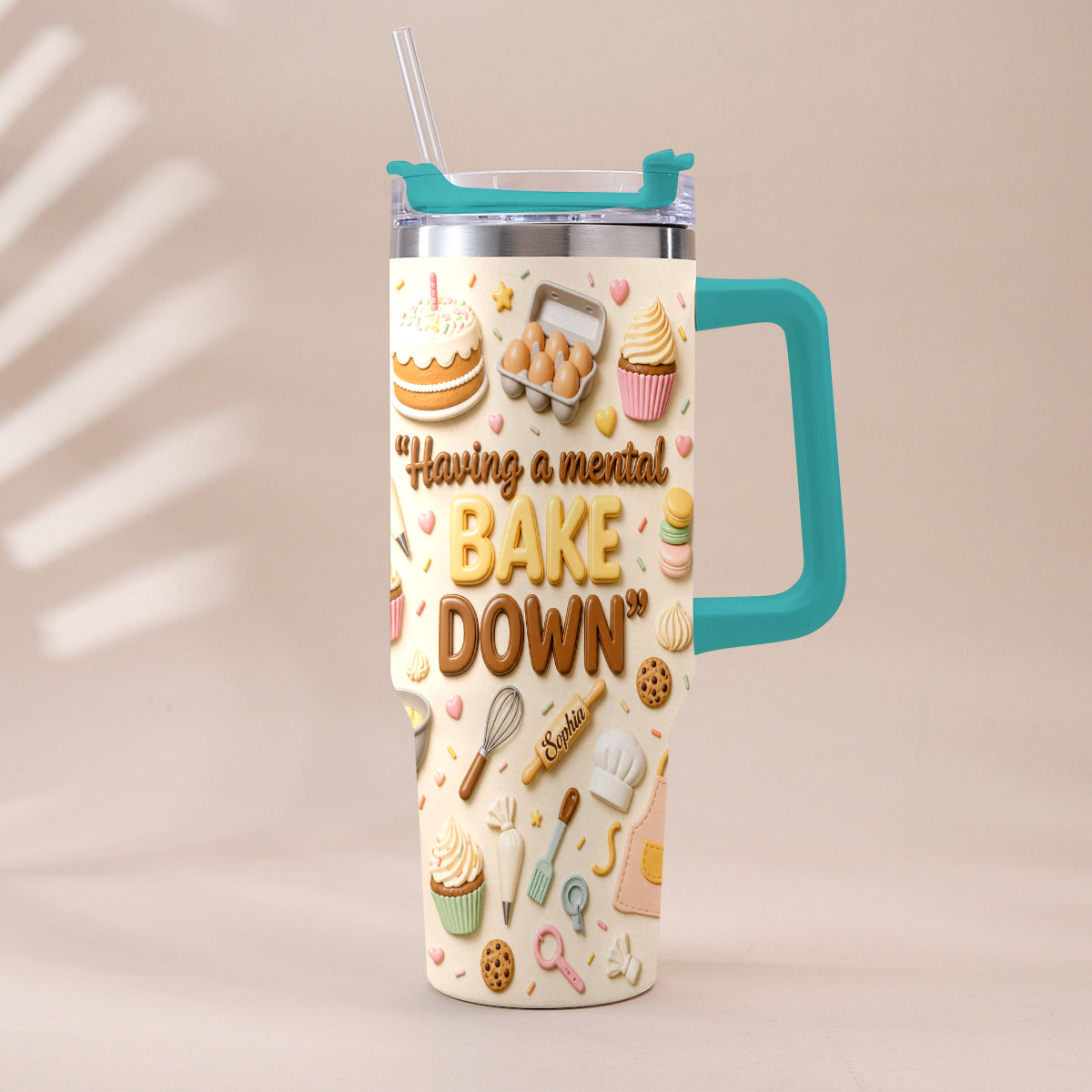 Having A Mental Bake Down - Personalized Baking Tumbler With Plush Charm
