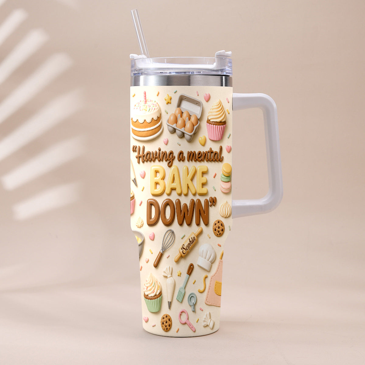 Having A Mental Bake Down - Personalized Baking Tumbler With Plush Charm