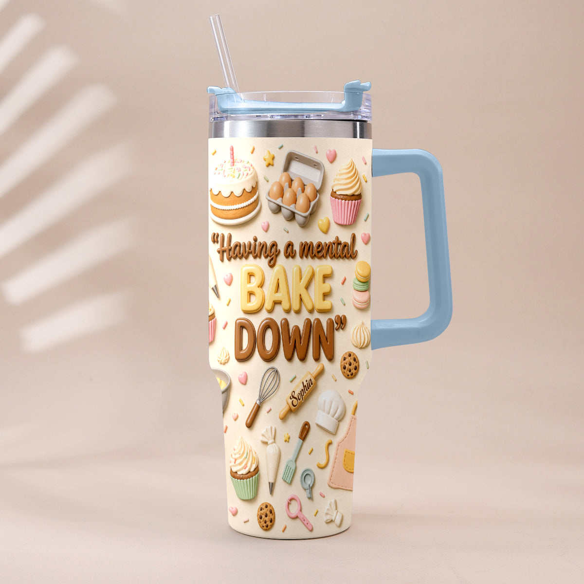 Having A Mental Bake Down - Personalized Baking Tumbler With Plush Charm