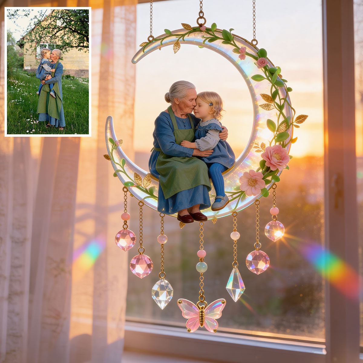 Ich liebe dich bis zum Mond, Geschenk für Mama und Oma - Personalisierter Fensterhänger mit Anhängern