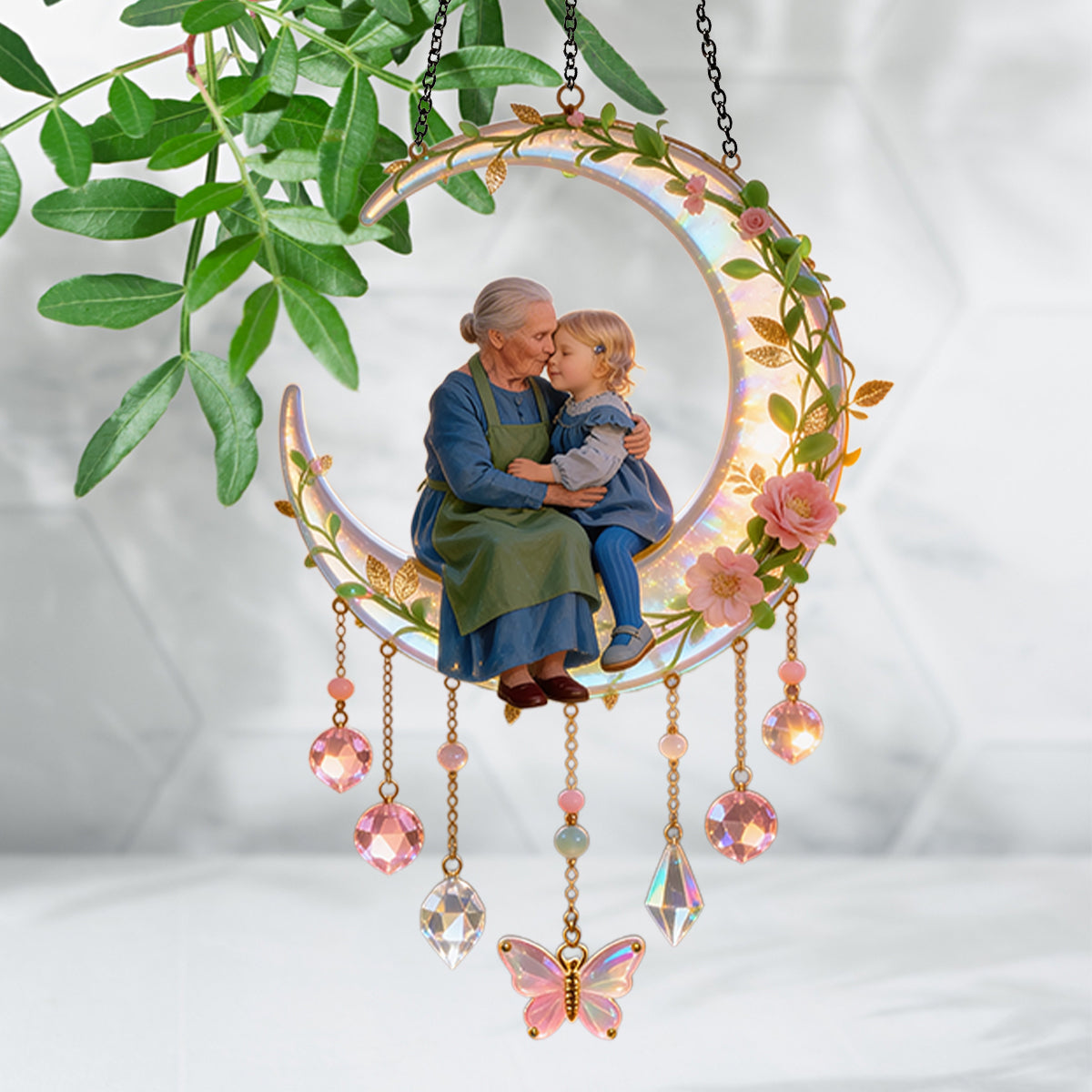 Ich liebe dich bis zum Mond, Geschenk für Mama und Oma - Personalisierter Fensterhänger mit Anhängern