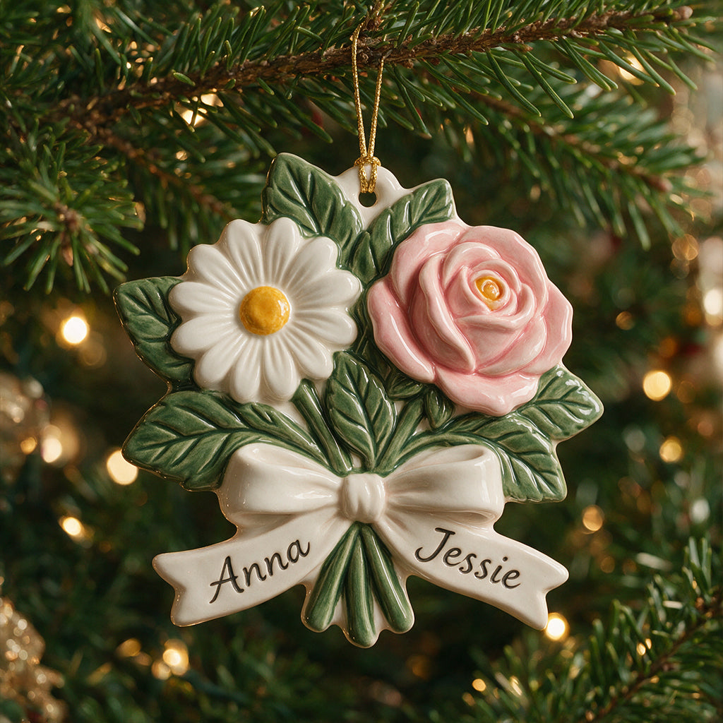 Birth Flowers Besties - Personalized Bestie Custom Shape Ceramic Ornament