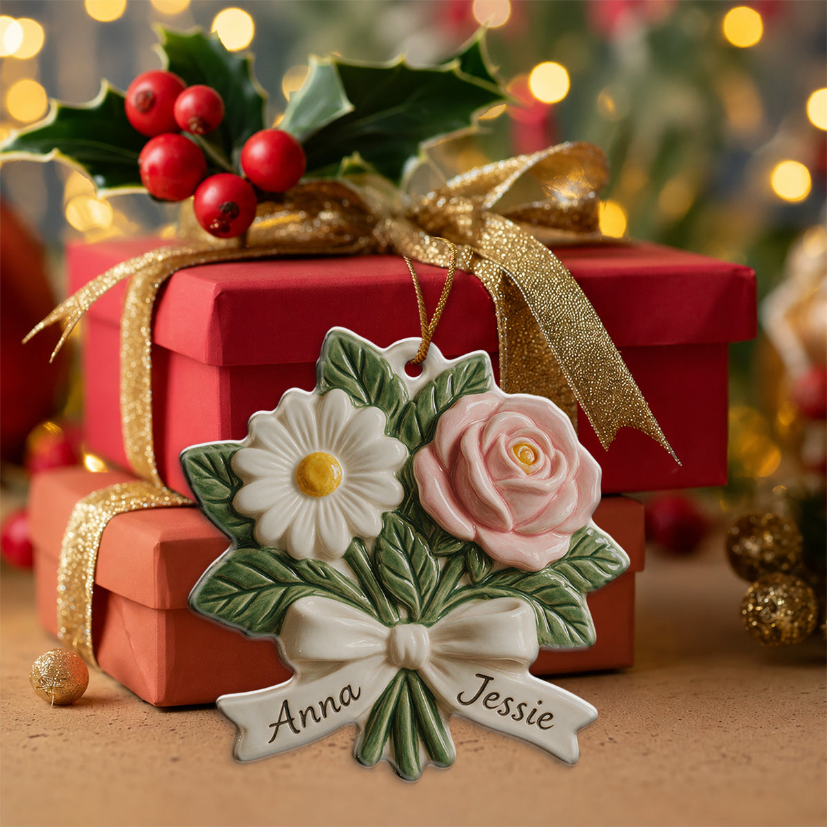 Birth Flowers Besties - Personalized Bestie Custom Shape Ceramic Ornament