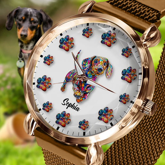 Ich liebe meinen Hund – Personalisierte Damen-Handuhr mit Hundemotiv 