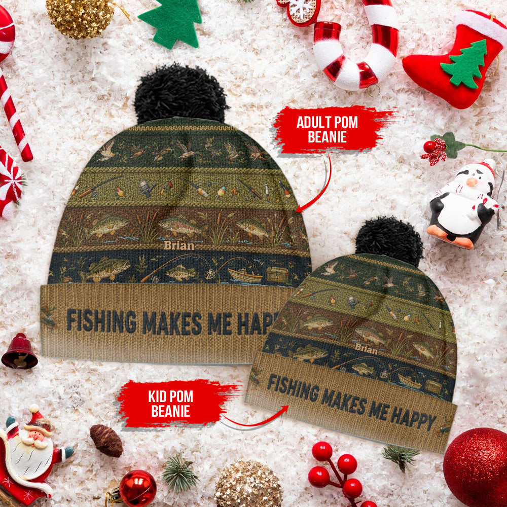 Fishing Makes Me Happy - Personalized Fishing Beanie Hat
