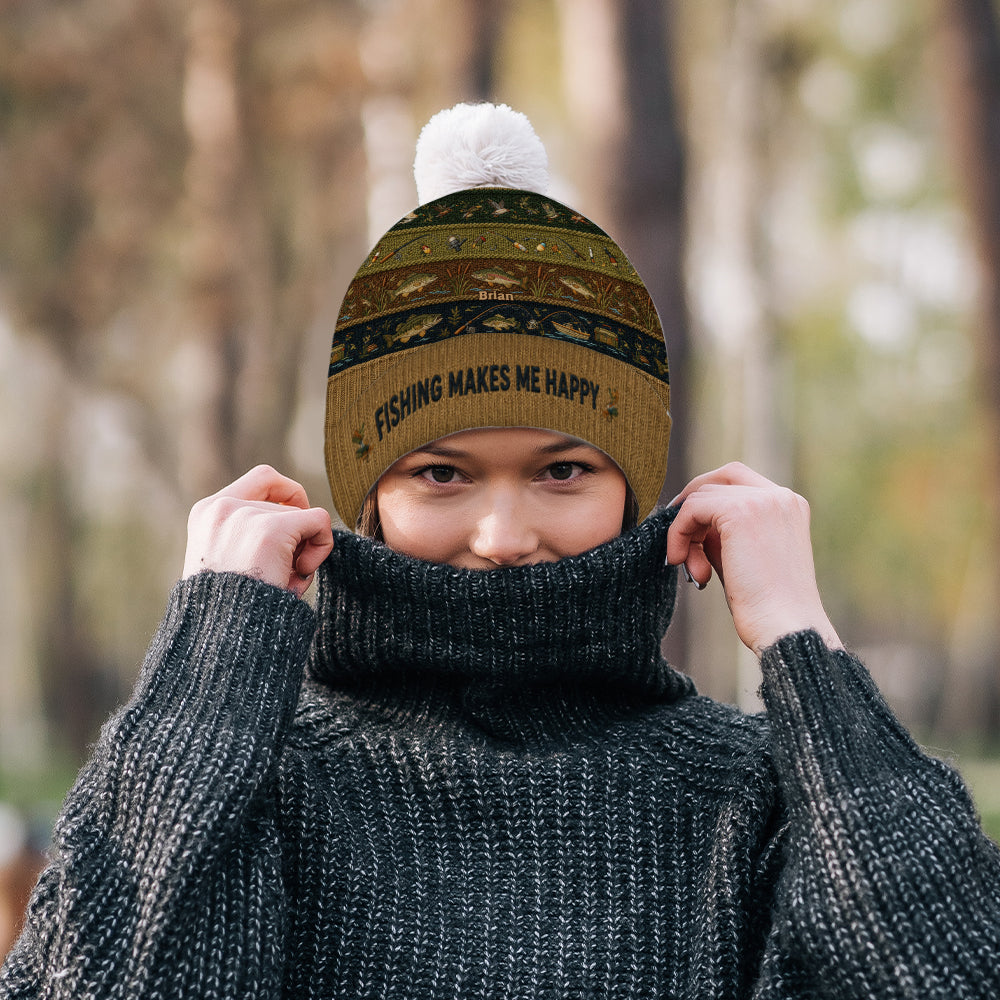 Fishing Makes Me Happy - Personalized Fishing Beanie Hat