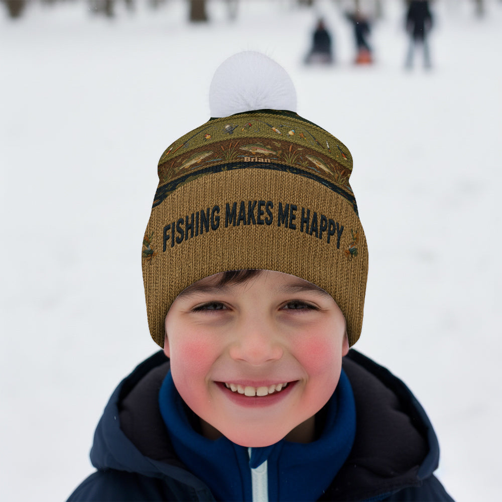 Fishing Makes Me Happy - Personalized Fishing Beanie Hat