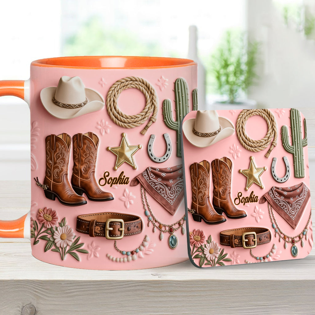 Cowgirl – Personalisierte Tasse und Untersetzer mit Cowgirl-Motiv