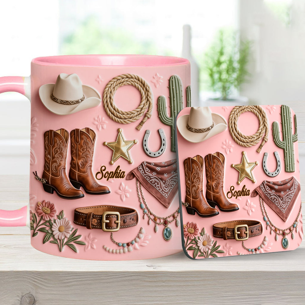 Cowgirl – Personalisierte Tasse und Untersetzer mit Cowgirl-Motiv