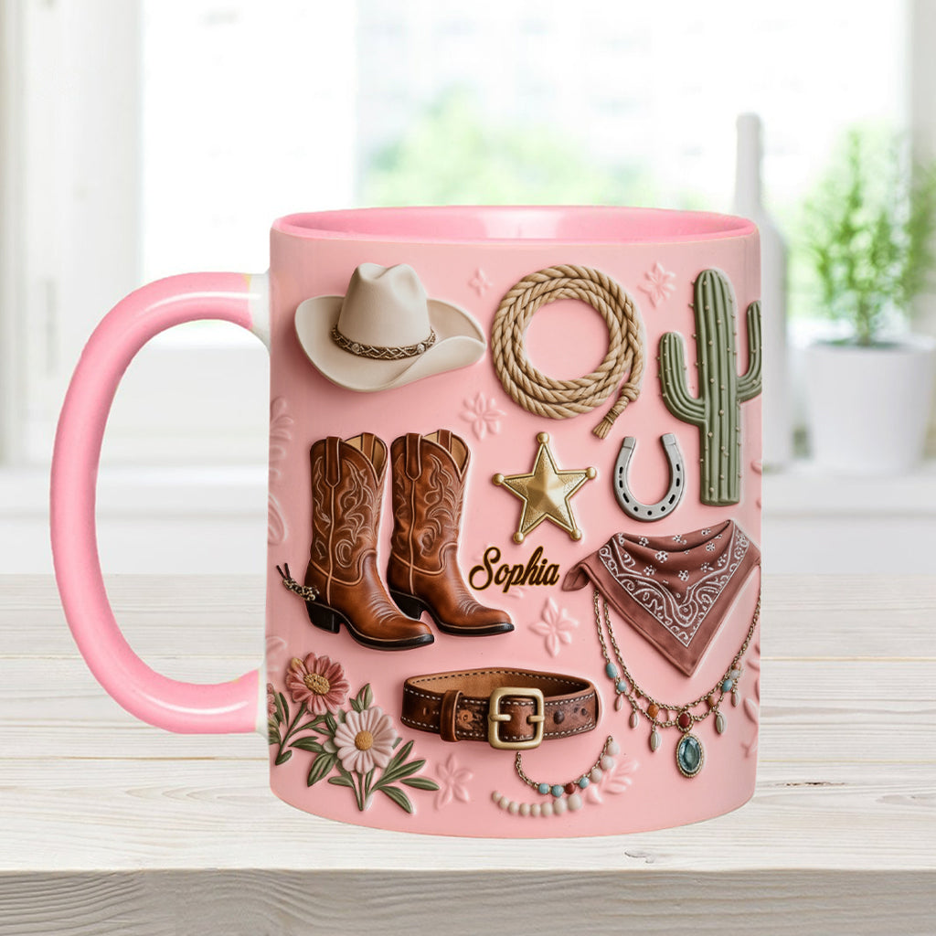 Cowgirl – Personalisierte Tasse und Untersetzer mit Cowgirl-Motiv