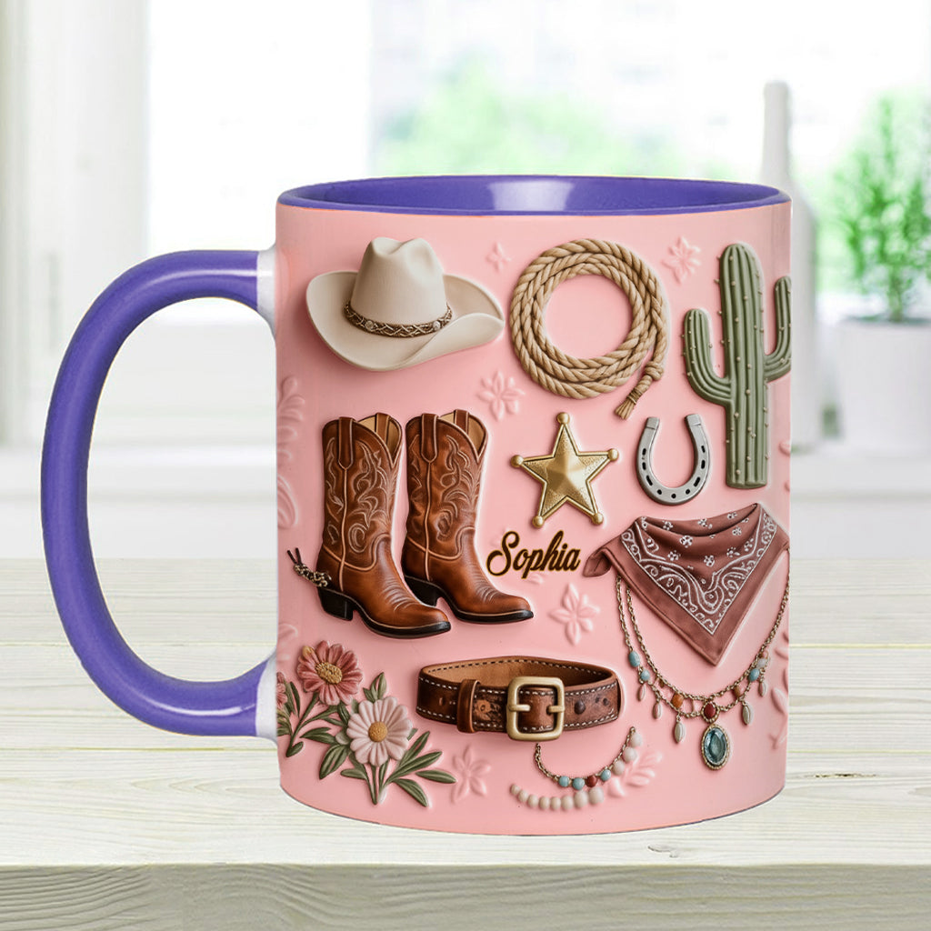 Cowgirl – Personalisierte Tasse und Untersetzer mit Cowgirl-Motiv