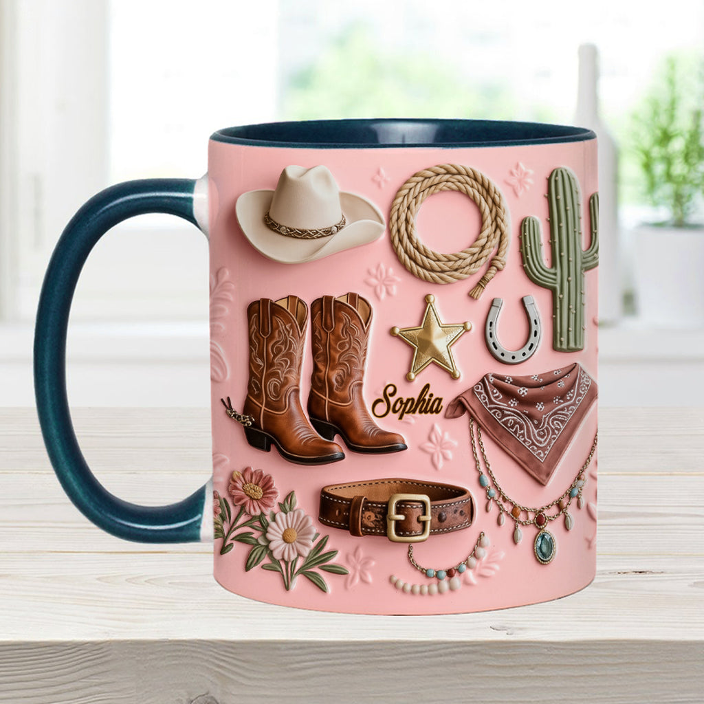 Cowgirl – Personalisierte Tasse und Untersetzer mit Cowgirl-Motiv