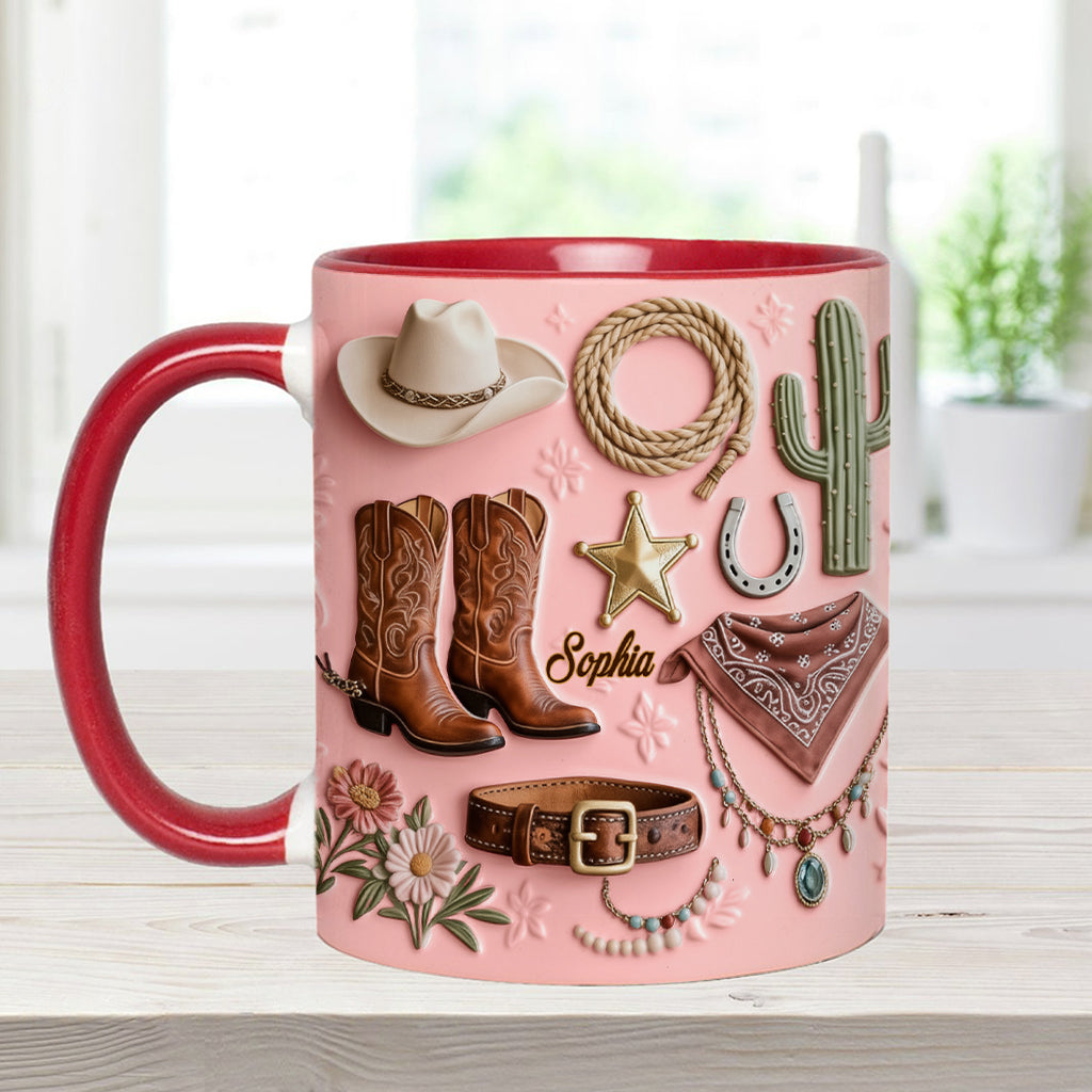 Cowgirl – Personalisierte Tasse und Untersetzer mit Cowgirl-Motiv