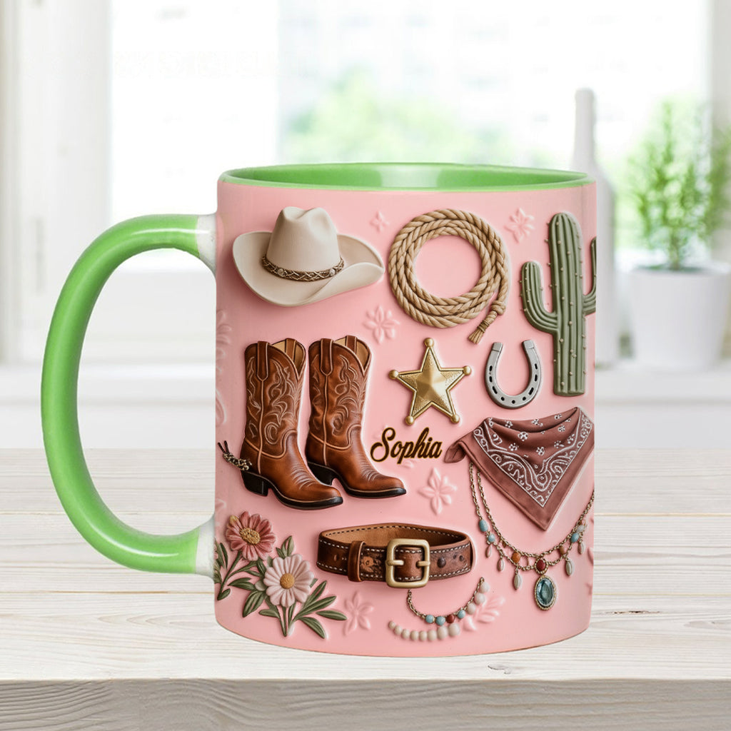 Cowgirl – Personalisierte Tasse und Untersetzer mit Cowgirl-Motiv