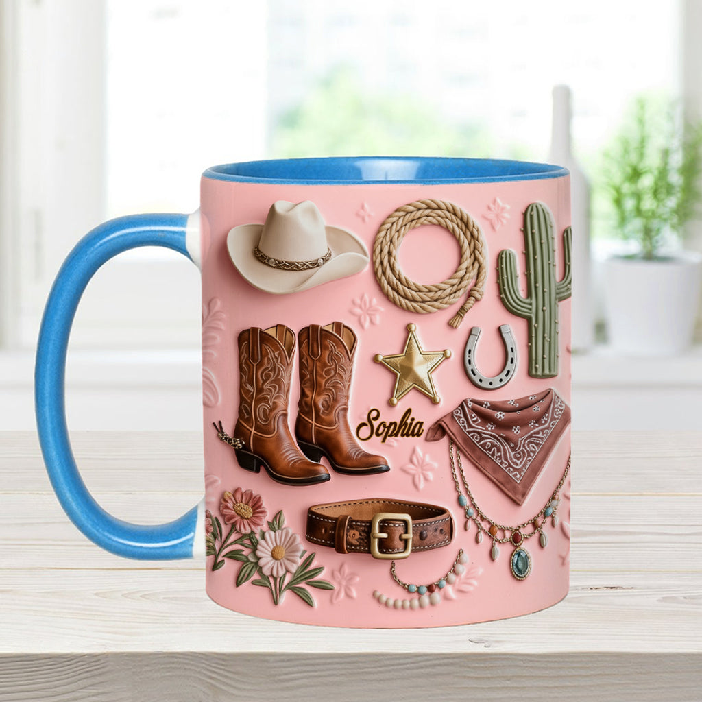 Cowgirl – Personalisierte Tasse und Untersetzer mit Cowgirl-Motiv