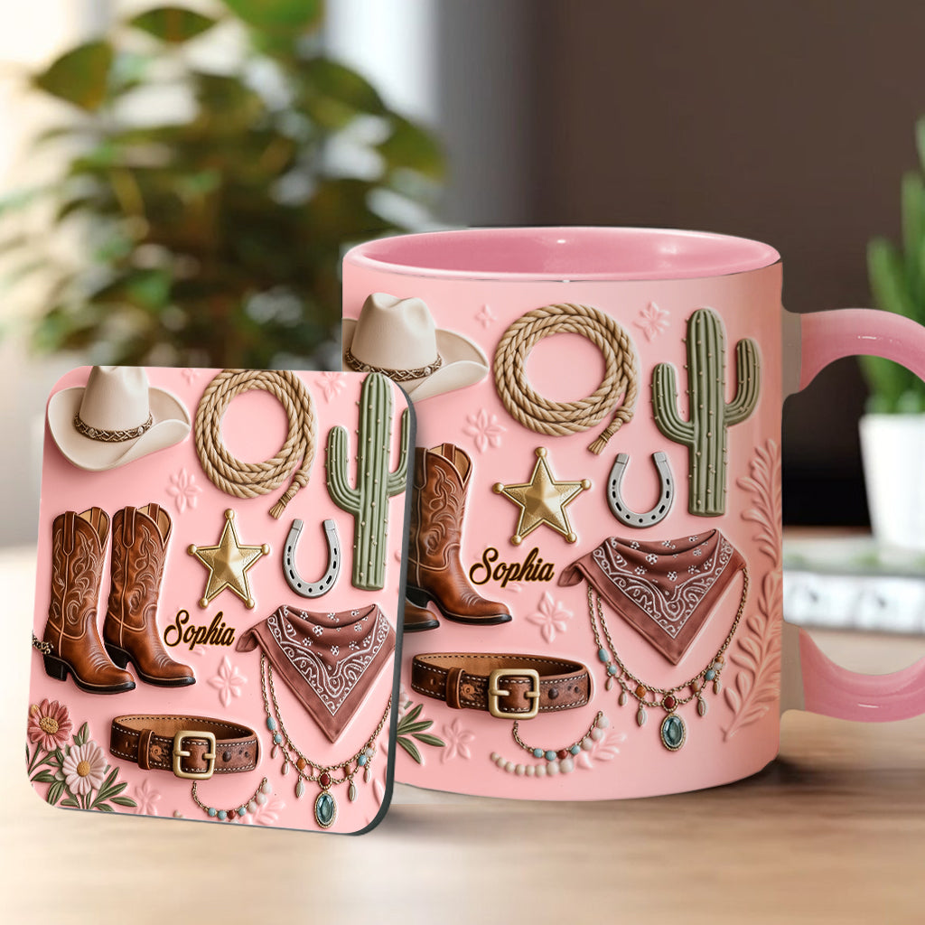 Cowgirl – Personalisierte Tasse und Untersetzer mit Cowgirl-Motiv