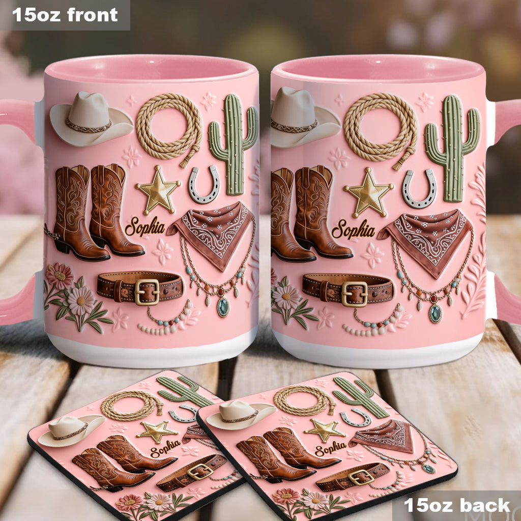 Cowgirl – Personalisierte Tasse und Untersetzer mit Cowgirl-Motiv