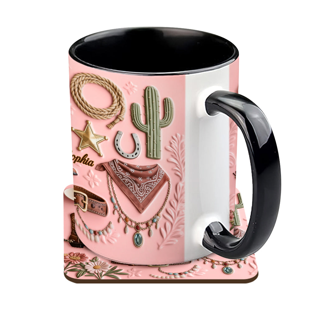 Cowgirl – Personalisierte Tasse und Untersetzer mit Cowgirl-Motiv