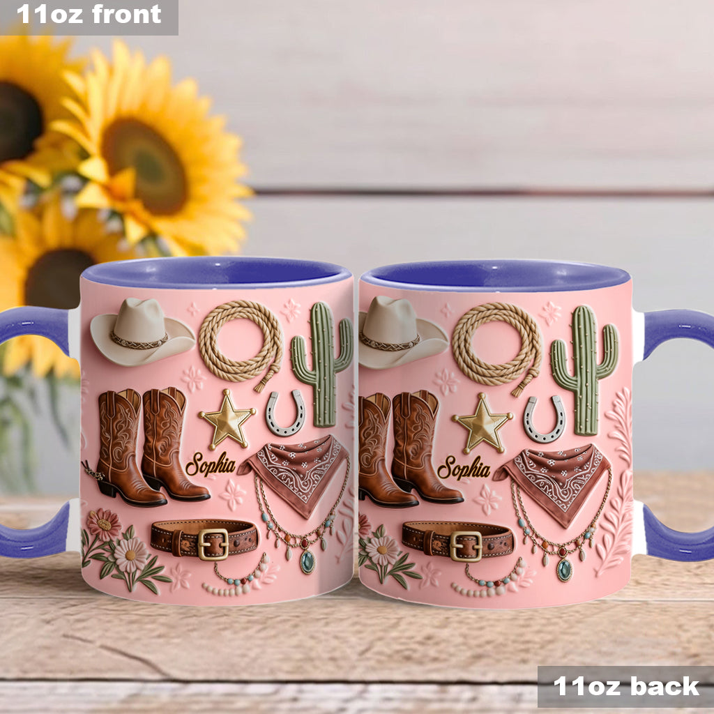 Cowgirl – Personalisierte Tasse und Untersetzer mit Cowgirl-Motiv