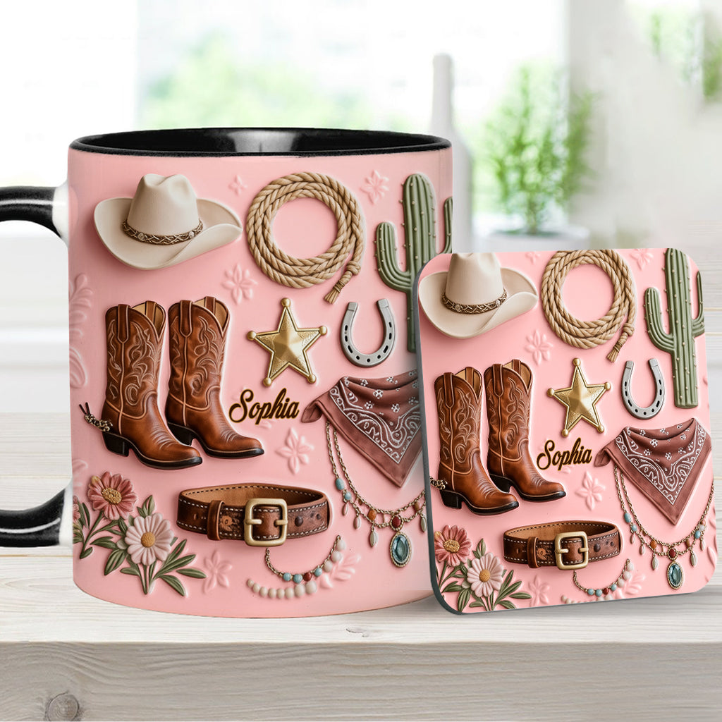 Cowgirl – Personalisierte Tasse und Untersetzer mit Cowgirl-Motiv