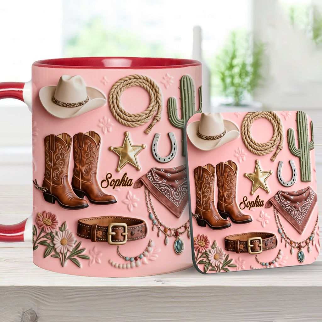 Cowgirl – Personalisierte Tasse und Untersetzer mit Cowgirl-Motiv