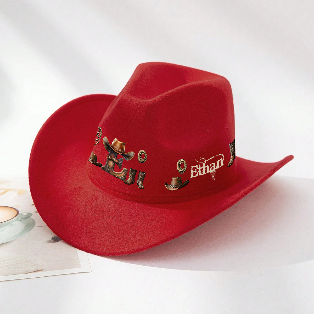 Personalisierter Cowboyhut im Western-Stil mit breitem Krempen