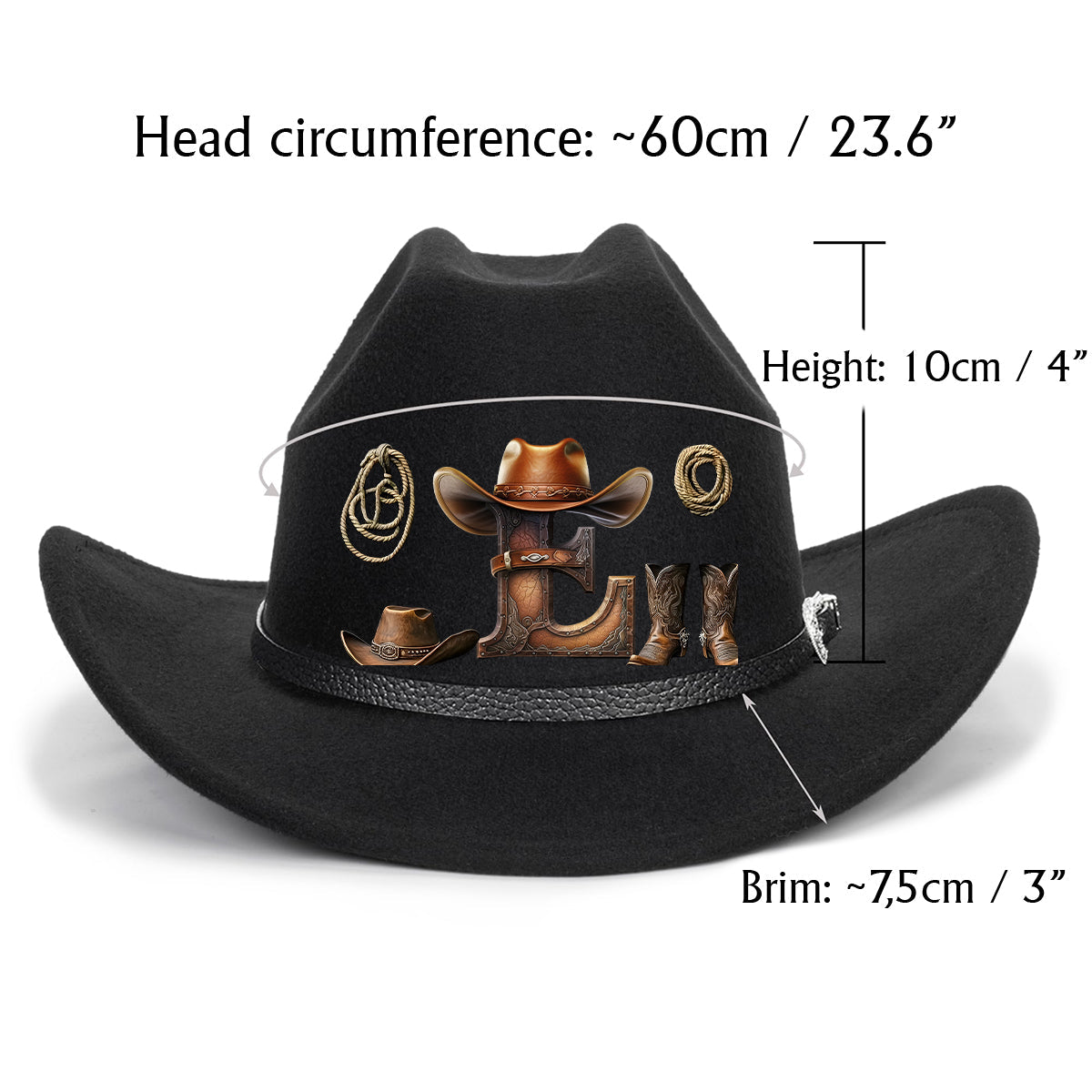Personalisierter Cowboyhut im Western-Stil mit breitem Krempen