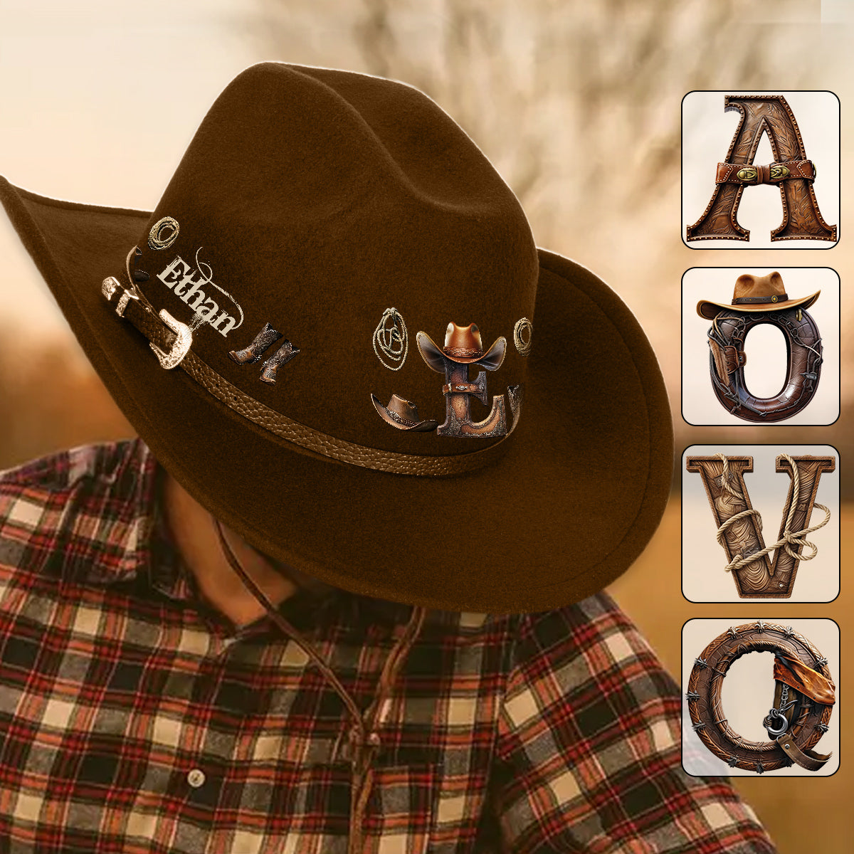 Personalisierter Cowboyhut im Western-Stil mit breitem Krempen