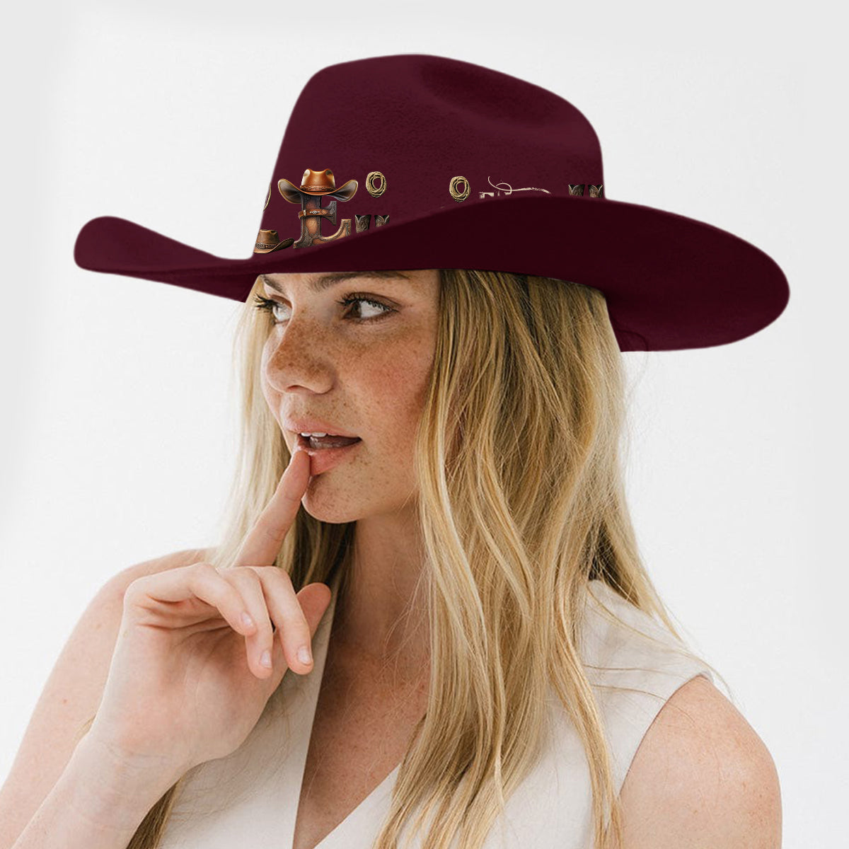 Personalisierter Cowboyhut im Western-Stil mit breitem Krempen