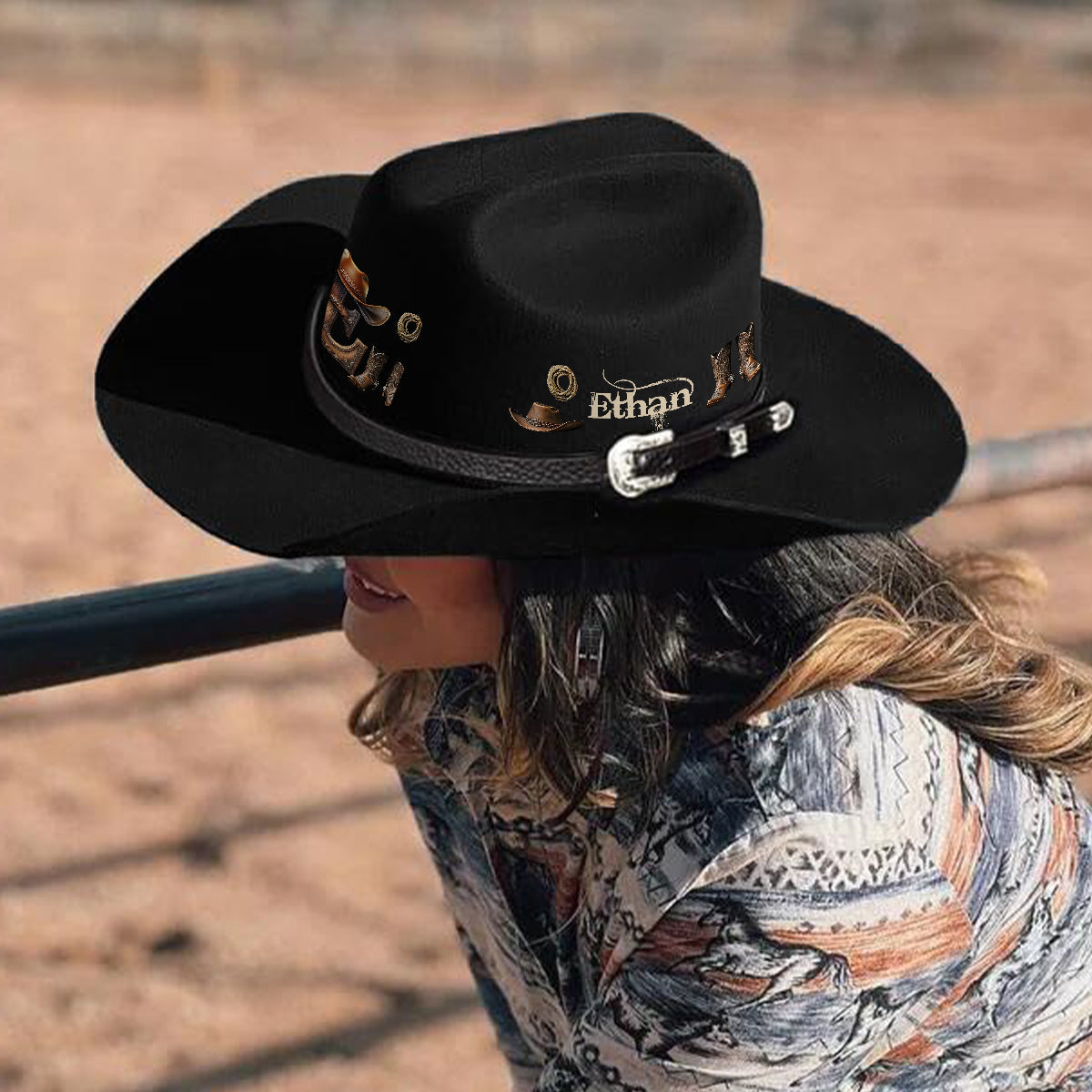 Personalisierter Cowboyhut im Western-Stil mit breitem Krempen