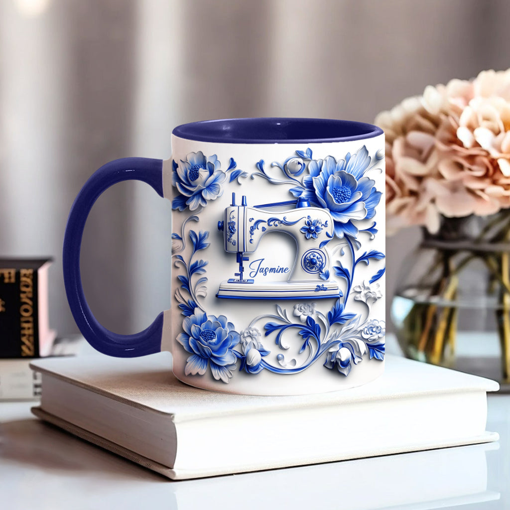 Nähbegeisterung – Personalisierte Tasse mit Nähmotiv