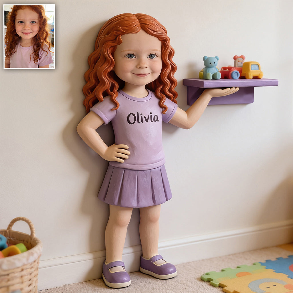 Little Helper Wall Decor - Personalized Kid Wooden Floating Shelf