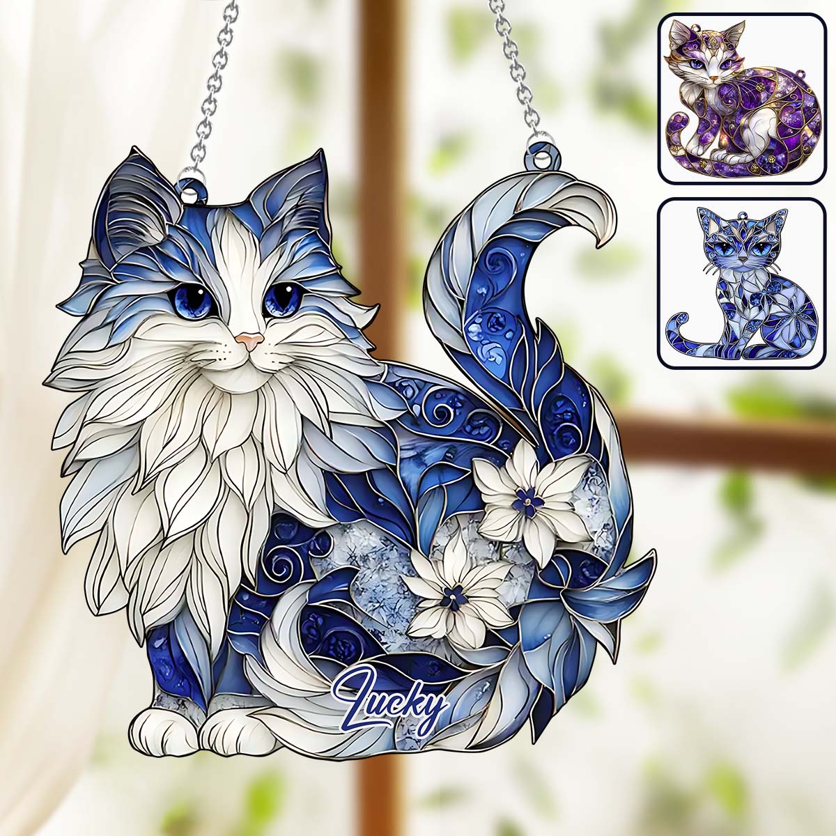 Niedliche Katze – Personalisierter Katzen-Fensterhänger als Sonnenfänger 