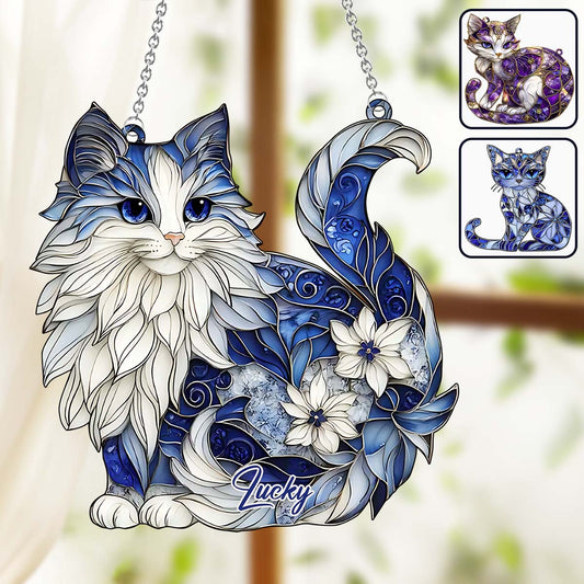 Cute Cat - Personalized Cat Window Hanging Suncatcher Ornament